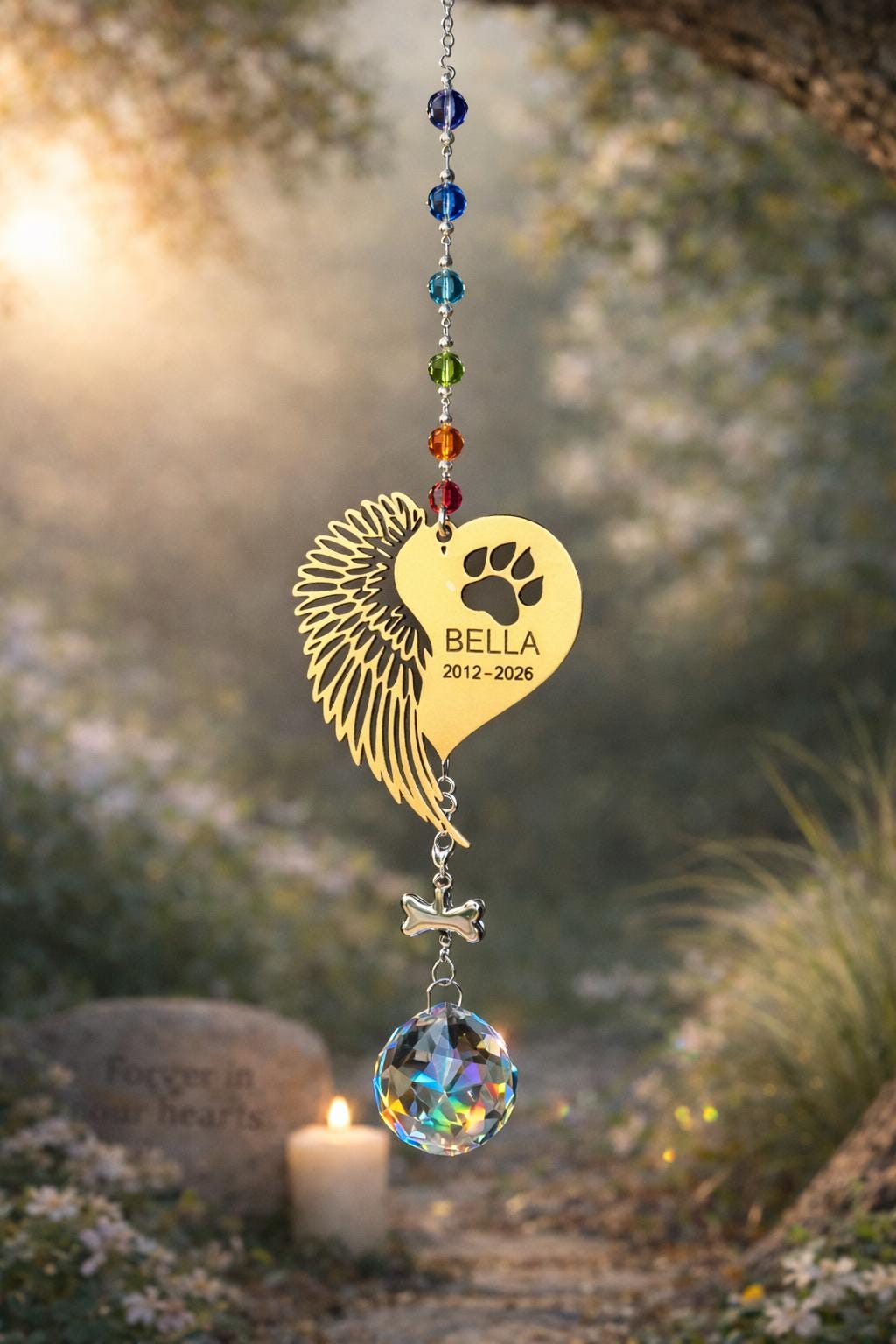 Personalized Dog Memorial Suncatcher – Rainbow Bridge Pet Remembrance Gift