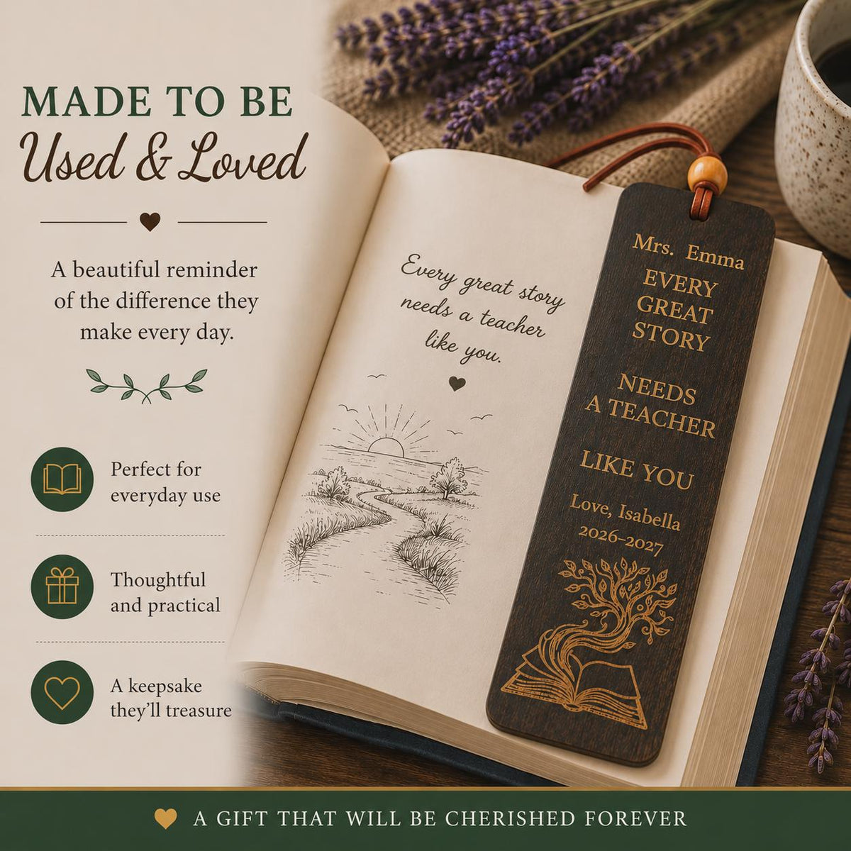 Personalized Teacher Bookmark & Engraved Pen Gift Set | Teacher Appreciation Gift