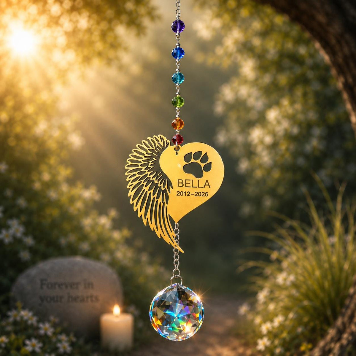 Personalized Dog Memorial Suncatcher – Rainbow Bridge Pet Remembrance Gift