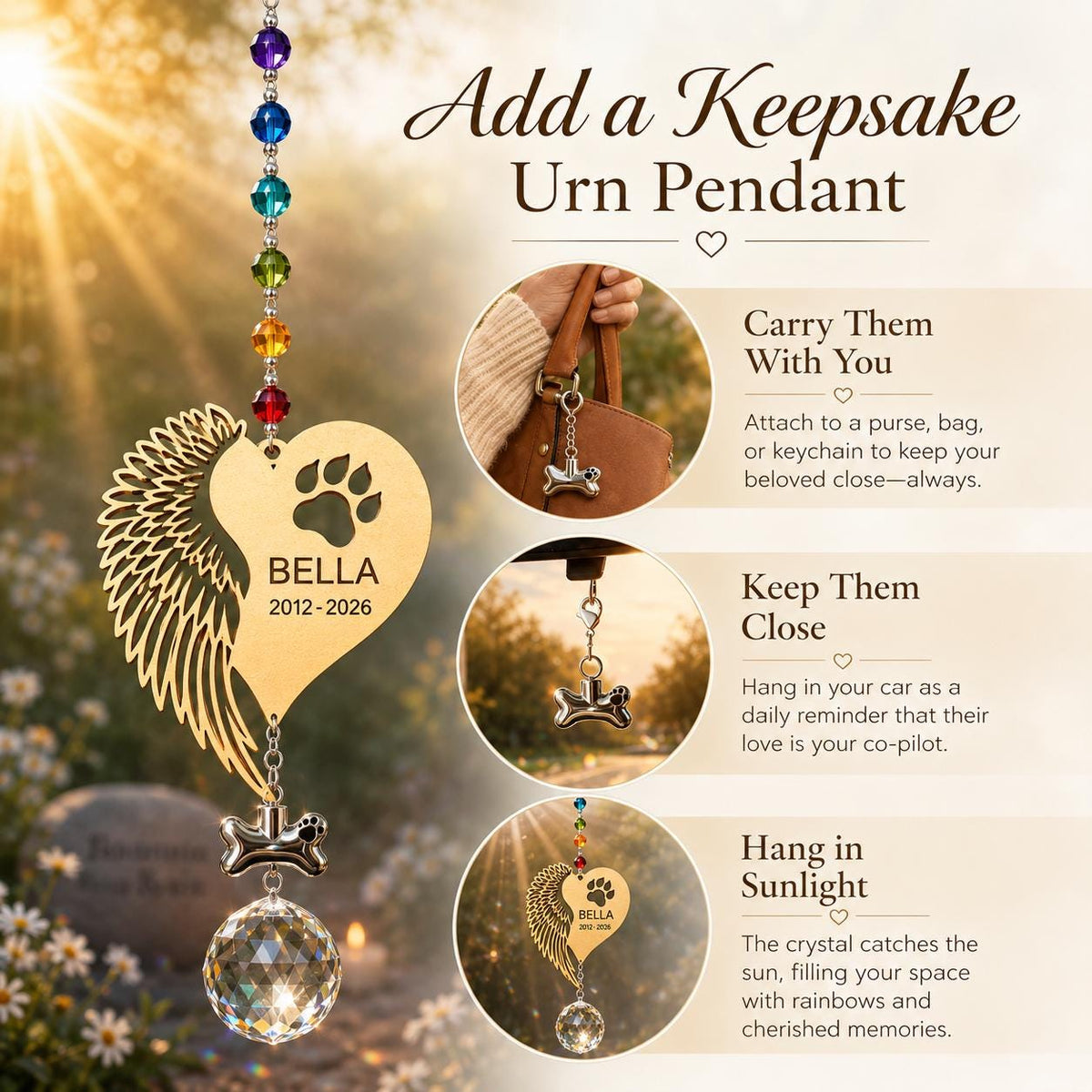 Personalized Dog Memorial Suncatcher – Rainbow Bridge Pet Remembrance Gift