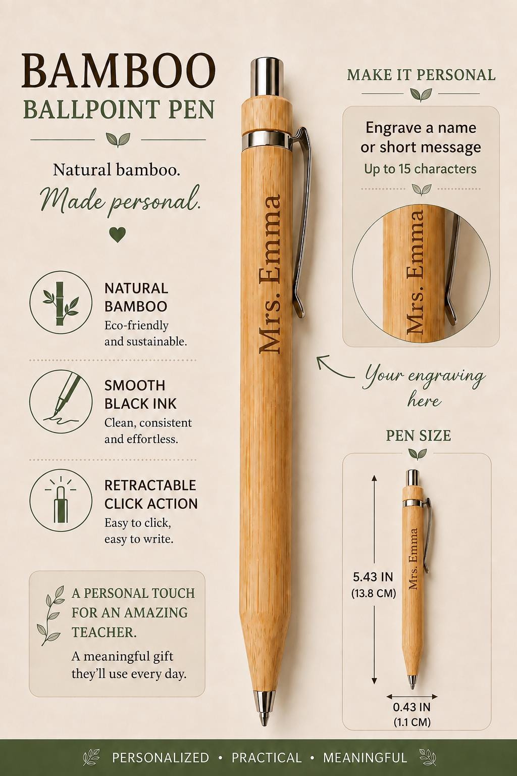 Personalized Teacher Bookmark & Engraved Pen Gift Set | Teacher Appreciation Gift