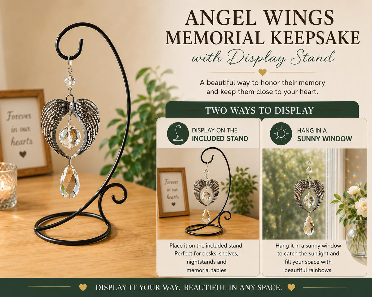 Angel Wings Memorial Suncatcher with Stand – Sympathy Gift for Loss of a Loved One