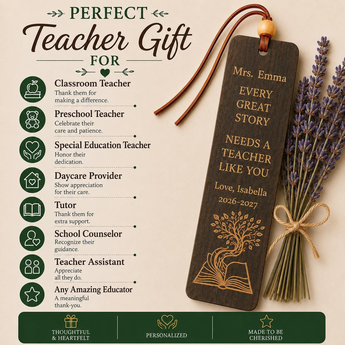 Personalized Teacher Bookmark & Engraved Pen Gift Set | Teacher Appreciation Gift