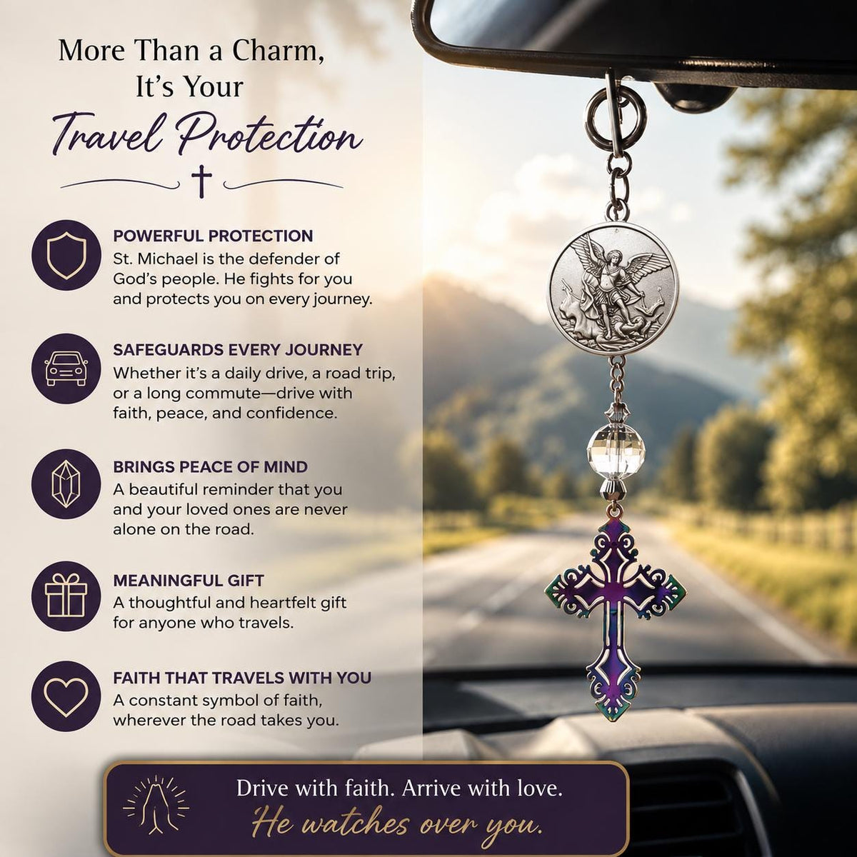 St. Michael Car Charm | Christian Rearview Mirror Protection Gift
