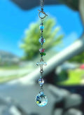 Pink Crystal Cross Car Charm, Faith Suncatcher Ornament Decor