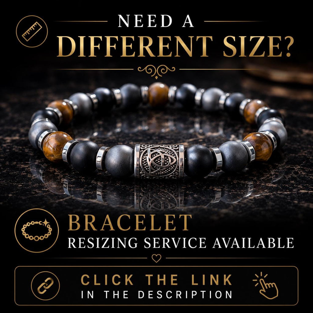 Men’s Tiger Eye, Black Onyx & Hematite Stretch Beaded Bracelet – Celtic Trinity Knot