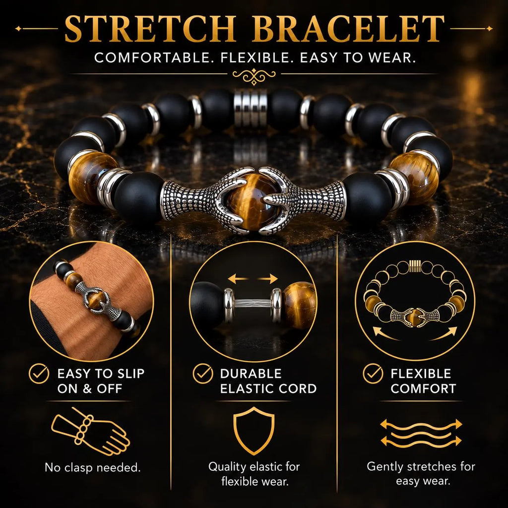 Men’s Tiger Eye & Matte Black Onyx Dragon Claw Bracelet