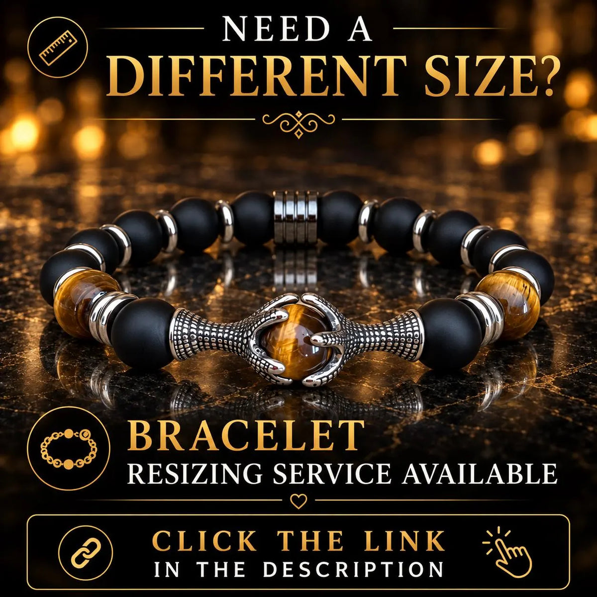 Men’s Tiger Eye & Matte Black Onyx Dragon Claw Bracelet